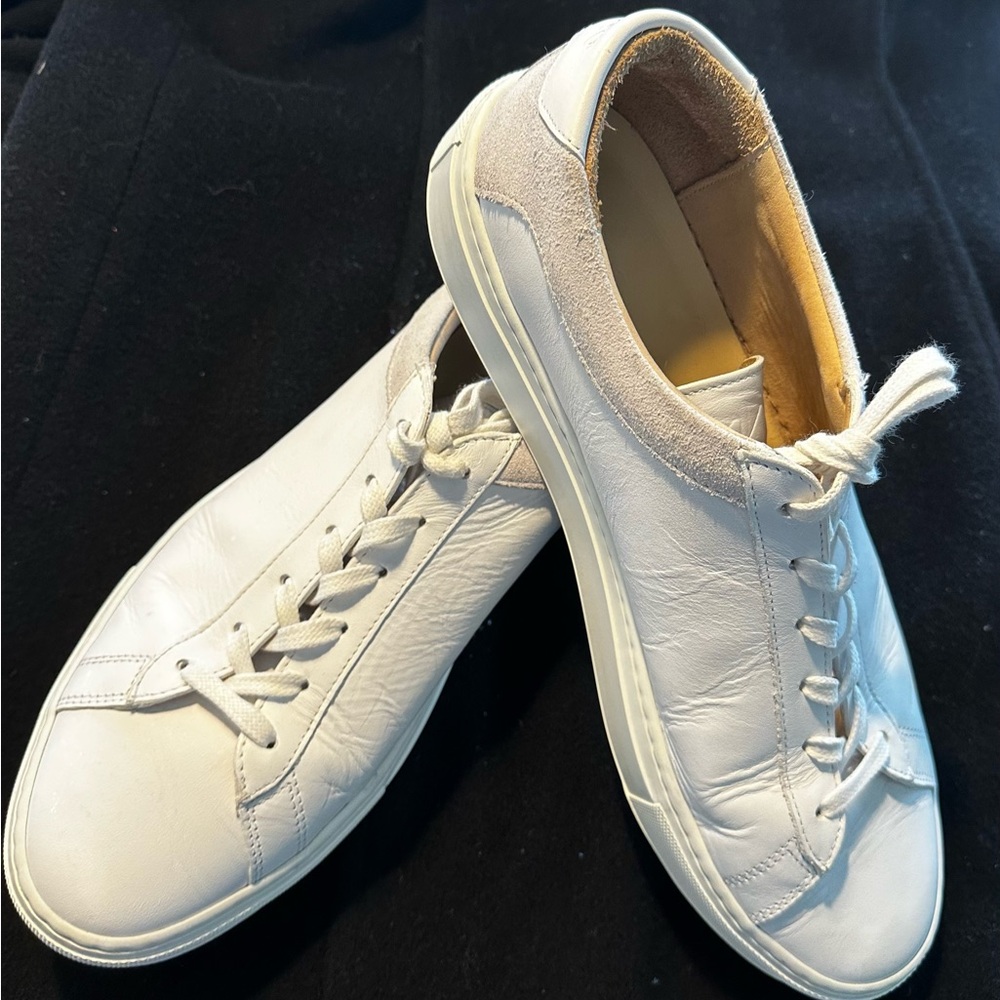 KOIO Triple White Mens Leather Lace Up Sneakers